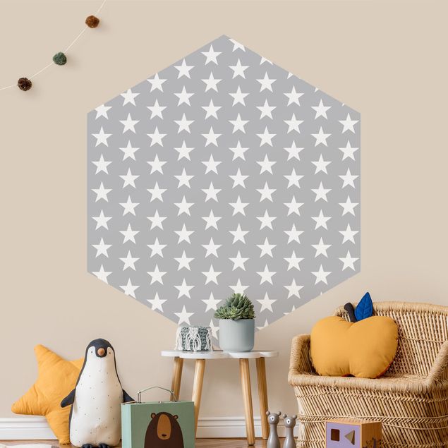 Self-adhesive hexagonal pattern wallpaper - White Stars On Gray Background