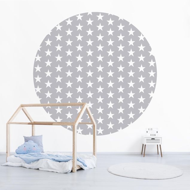 Self-adhesive round wallpaper kids - White Stars On Grey Background