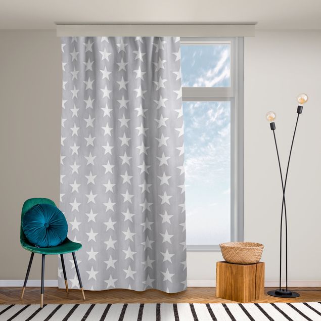 modern curtains for living room White Stars On Gray Background
