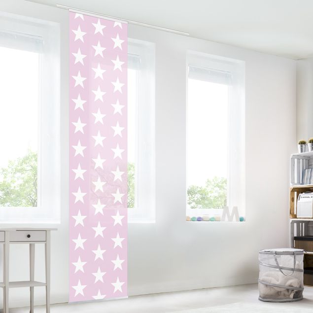 Sliding panel curtains set - White Stars On Light Pink