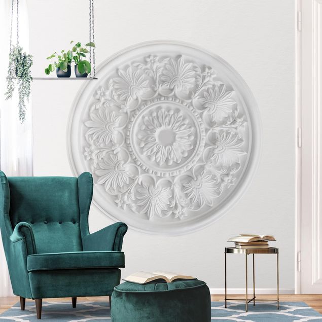 Self-adhesive round wallpaper - White Stucco In A Circle