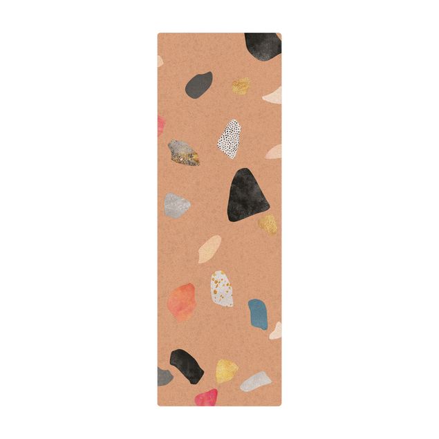 large floor mat White Terrazzo With Gold Stones