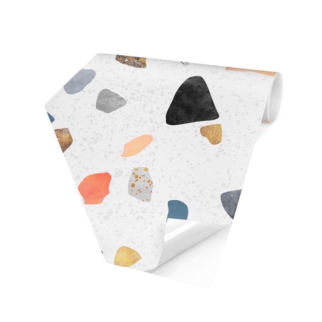 Self-adhesive hexagonal pattern wallpaper - White Terrazzo With Gold Stones