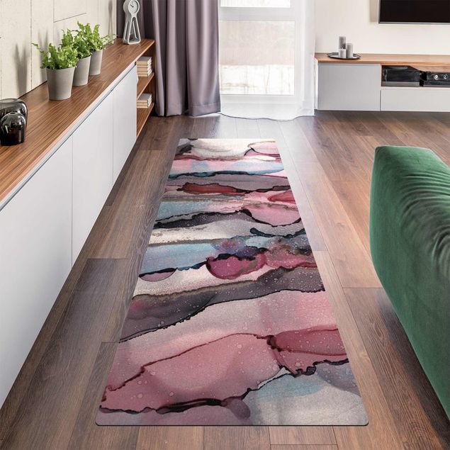 modern area rugs Surfing Waves In Purple With Pink Gold