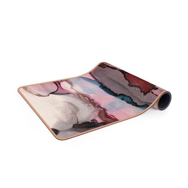 Yoga mat - Surfing Waves In Purple With Pink Gold