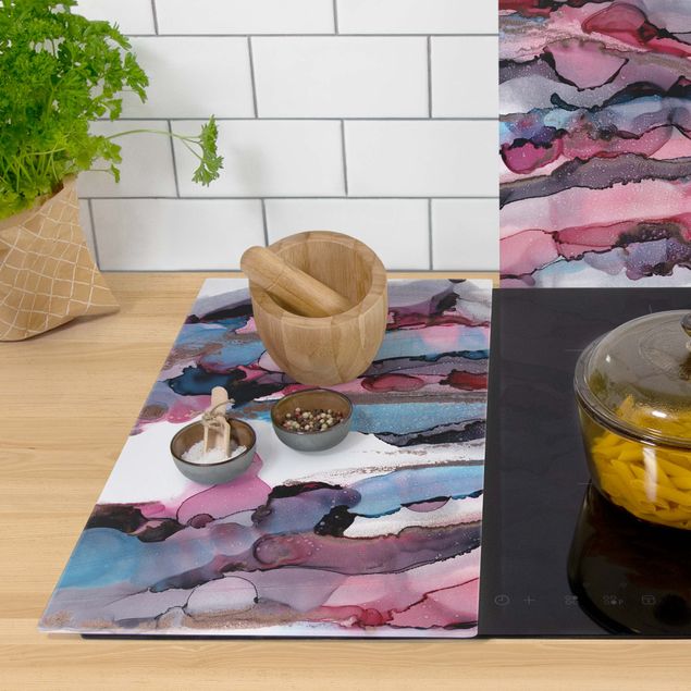 Stove top covers - Surfing Waves In Purple With Pink Gold