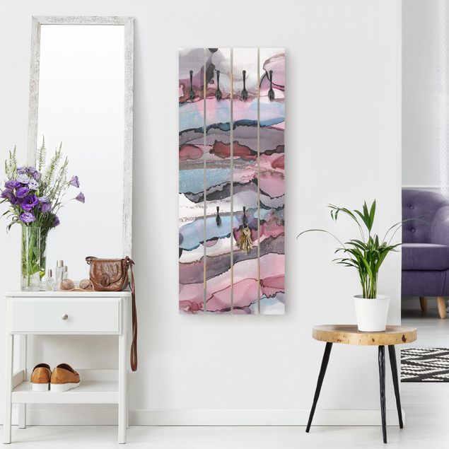 Wooden coat rack - Surfing Waves In Purple With Pink Gold