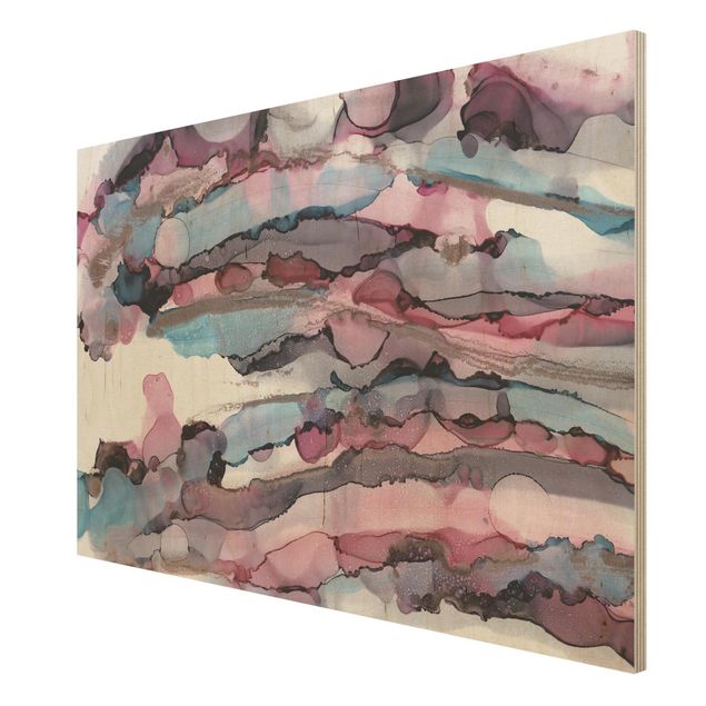 Wood print - Surfing Waves In Purple With Pink Gold