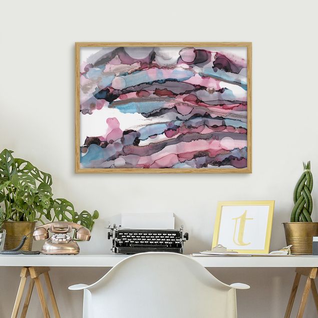 Framed poster - Surfing Waves In Purple With Pink Gold