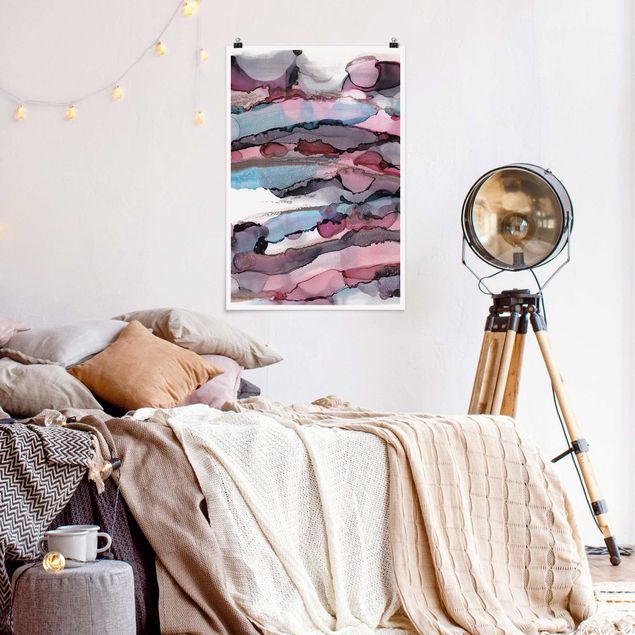 Poster - Surfing Waves In Purple With Pink Gold