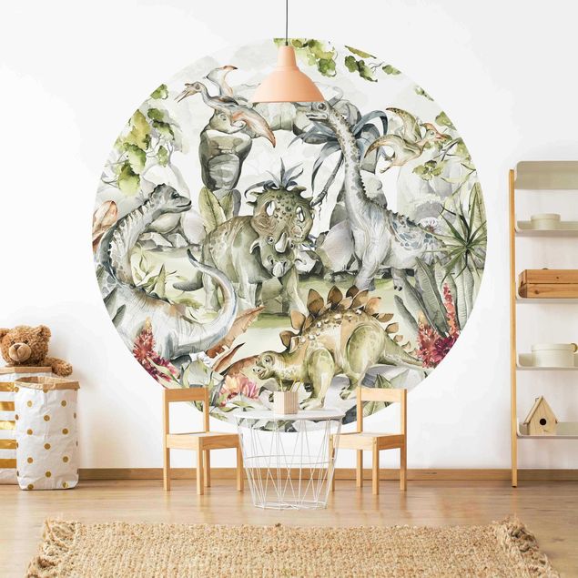 Self-adhesive round wallpaper - World Of Dinosaurs