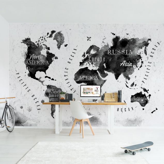 Wallpapers World Map Watercolour Black