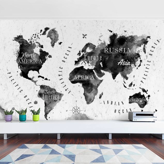 Wallpaper - World Map Watercolour Black