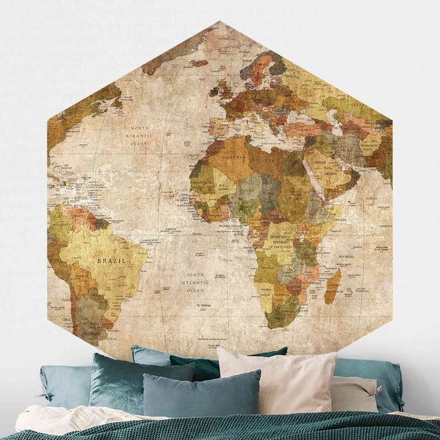 Hexagonal wall mural World Map