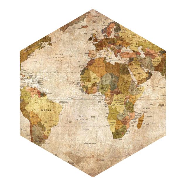 Self-adhesive hexagonal pattern wallpaper - World Map