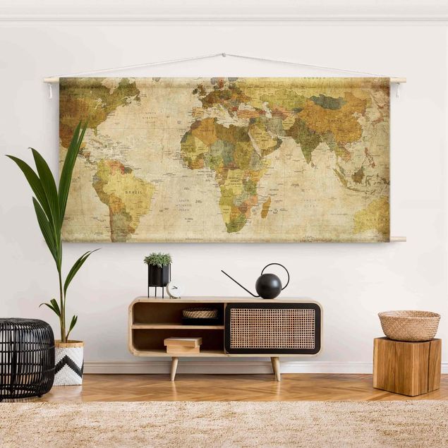 vintage tapestry wall hanging World Map