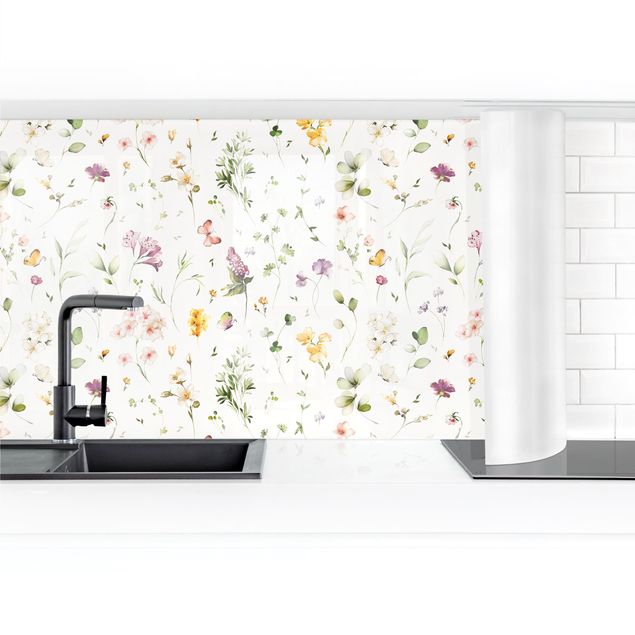 Kitchen wall cladding - Wildflowers Watercolour Pattern