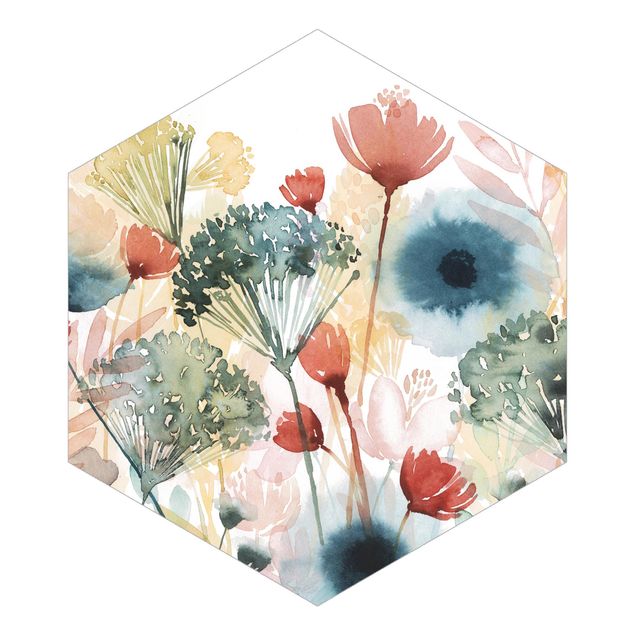 Self-adhesive hexagonal pattern wallpaper - Wild Flowers In Summer I