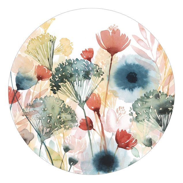 Self-adhesive round wallpaper - Wild Flowers In Summer I
