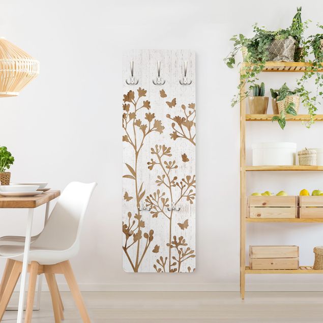 Coat rack modern - Wild Flowers with Butterflies on Wood