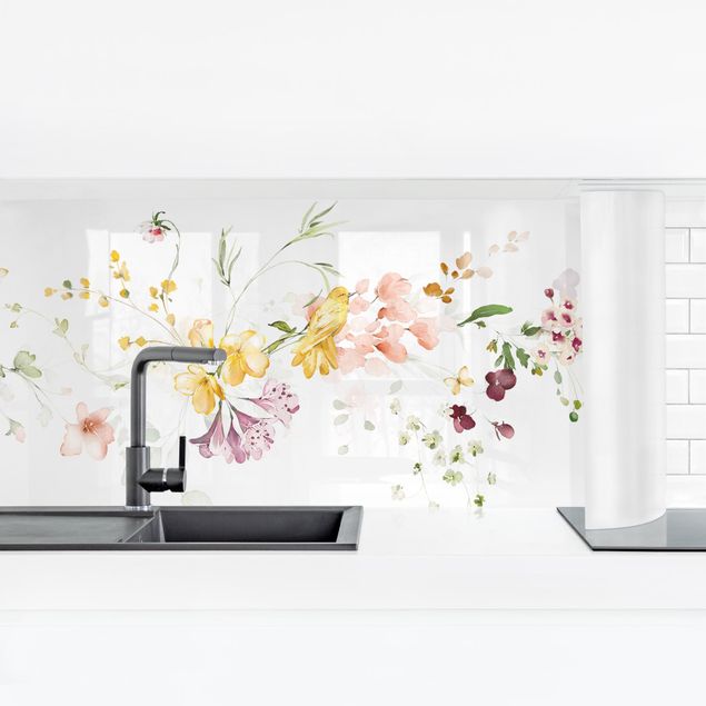 Kitchen wall cladding - Wildflower Tendril Watercolour