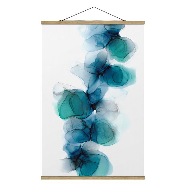 Fabric print with poster hangers - Wild Flowers In Blue And Gold - Portrait format 2:3