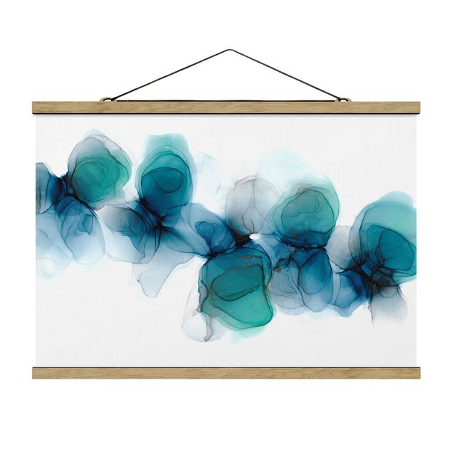 Fabric print with poster hangers - Wild Flowers In Blue And Gold - Landscape format 3:2