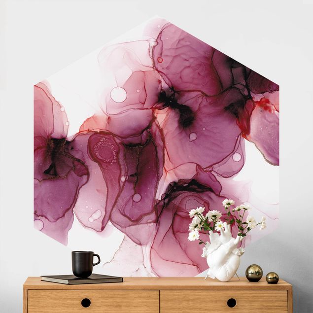 Self-adhesive hexagonal wall mural Wild Flowers In Purple And Gold