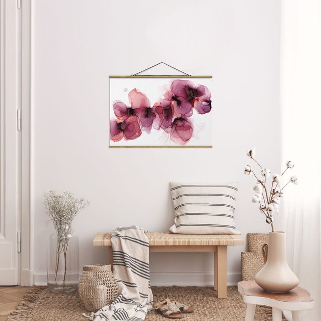 Fabric print with poster hangers - Wild Flowers In Purple And Gold - Landscape format 3:2