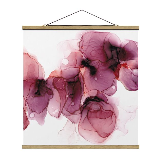 Fabric print with poster hangers - Wild Flowers In Purple And Gold - Square 1:1