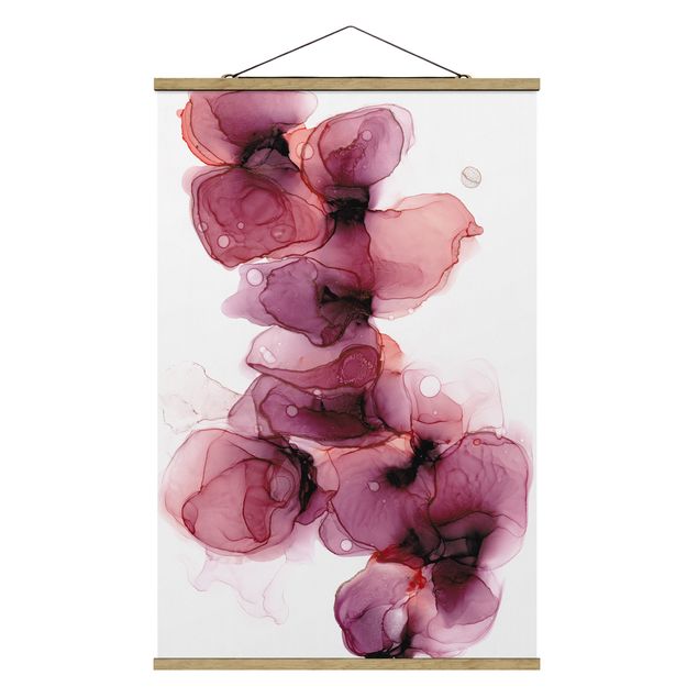 Fabric print with poster hangers - Wild Flowers In Purple And Gold - Portrait format 2:3