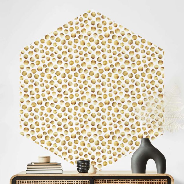 Self-adhesive hexagonal wall mural Wild Golden Polkadots