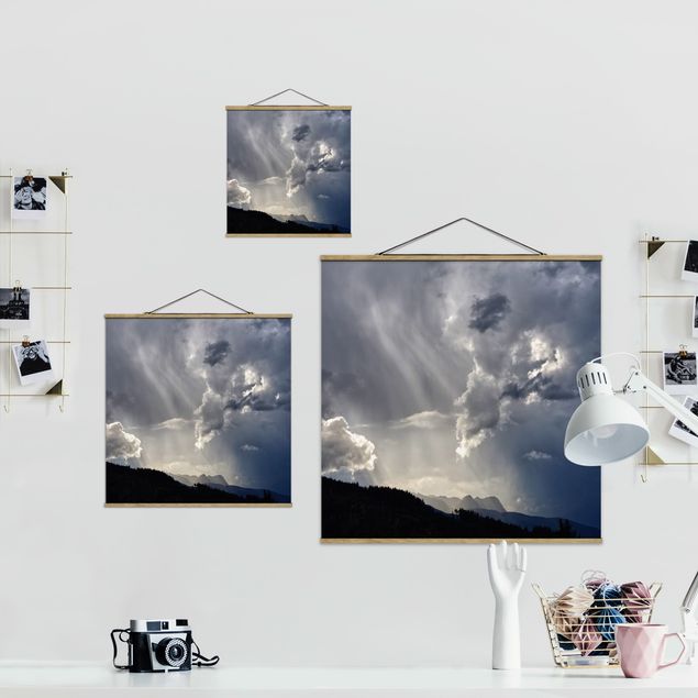 Fabric print with poster hangers - Wild Clouds - Square 1:1