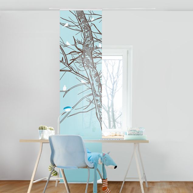 Sliding panel curtains set - Winter Trees