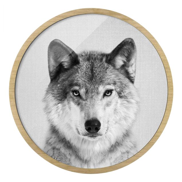Circular framed print - Wolf Wendelin Black And White