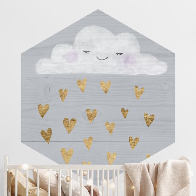 Self-adhesive hexagonal wall mural Cloud With Golden Hearts