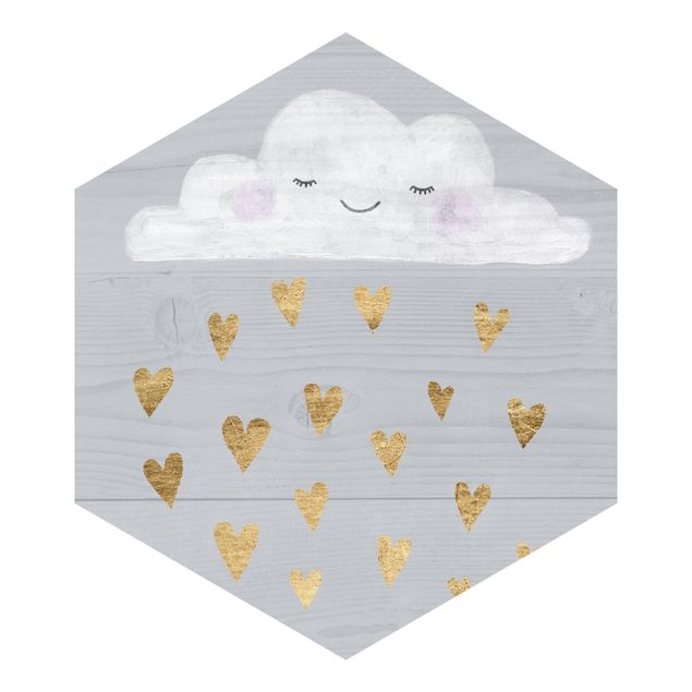 Self-adhesive hexagonal pattern wallpaper - Cloud With Golden Hearts
