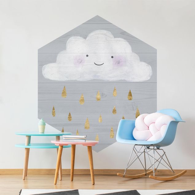 Self-adhesive hexagonal pattern wallpaper - Cloud With Golden Raindrops