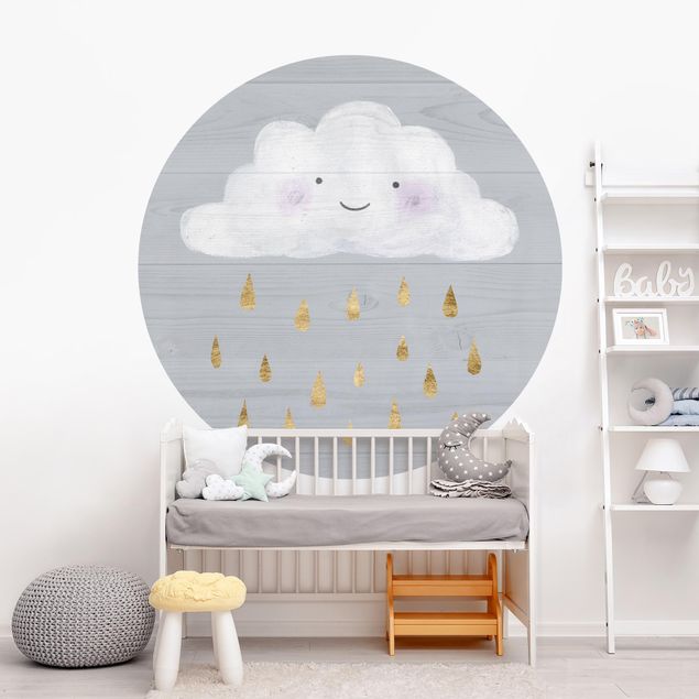 Self-adhesive round wallpaper kids - Cloud With Golden Raindrops
