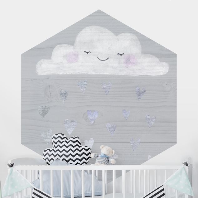 Hexagonal wallpapers Cloud With Silver Hearts