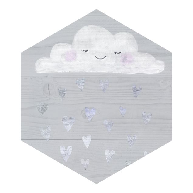 Self-adhesive hexagonal pattern wallpaper - Cloud With Silver Hearts