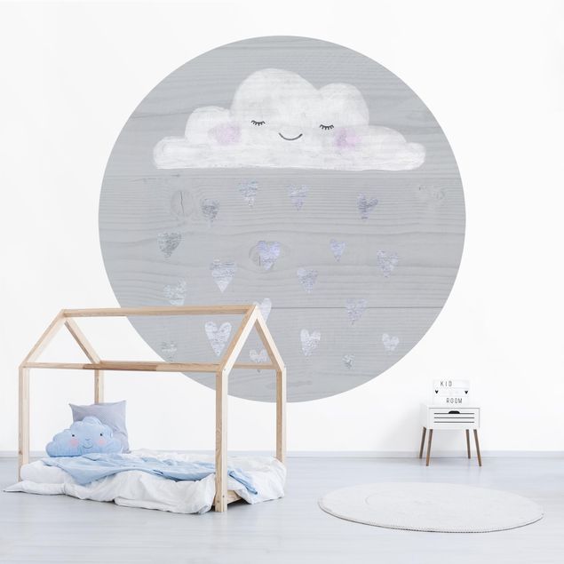 Self-adhesive round wallpaper kids - Cloud With Silver Hearts