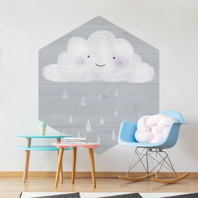 Self-adhesive hexagonal pattern wallpaper - Cloud With Silver Raindrops