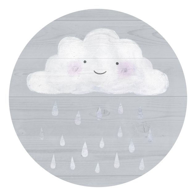 Self-adhesive round wallpaper kids - Cloud With Silver Raindrops