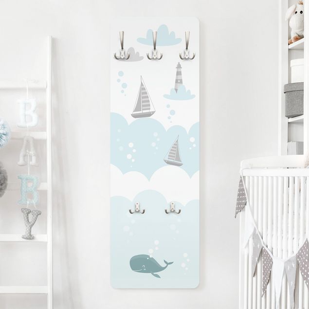 Coat rack kids - Clouds With Whale And Lighthouse