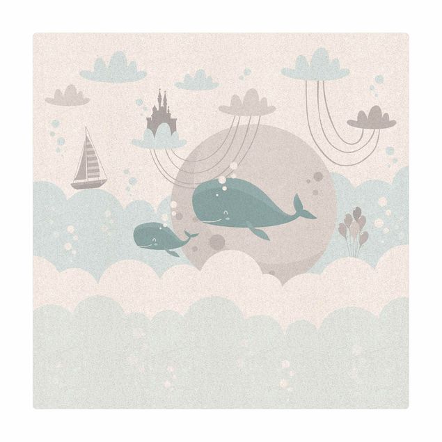 Cork mat - Clouds With Whale And Castle - Square 1:1