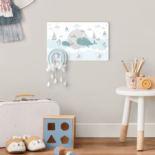 Coat rack for children - Clouds With Whale And Castle