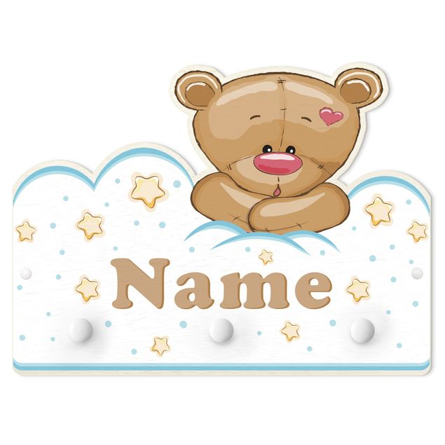 Coat rack for children - Clouds Teddy With Customised Name