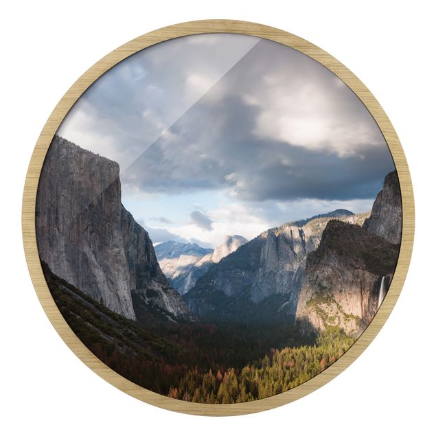 Circular framed print - Clouds Over Mountainous Landscape