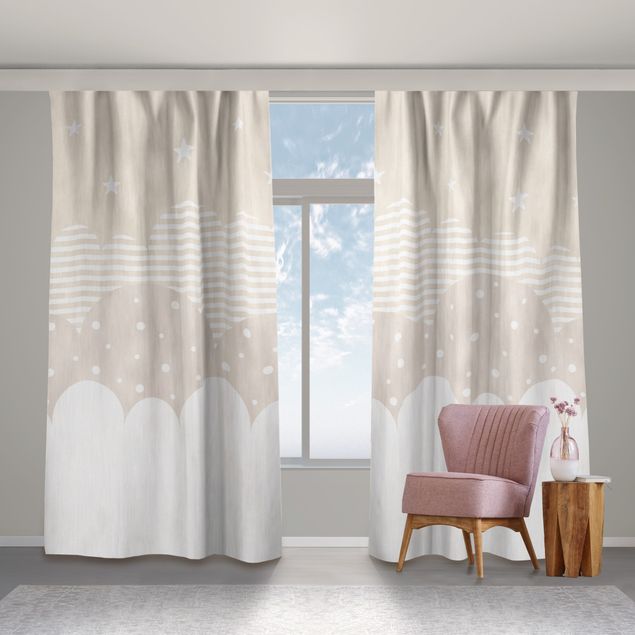 striped drapes Clouds and Stars - beige